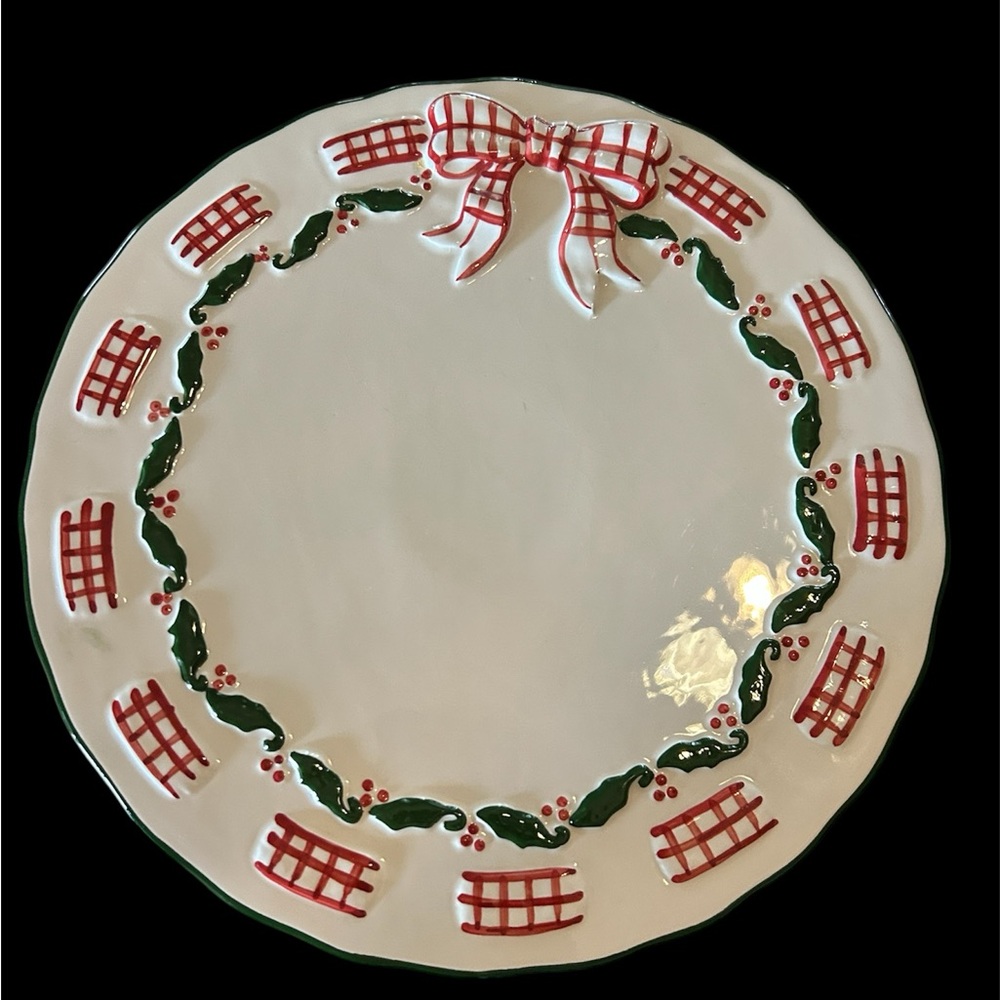 Festive Holiday Cake Plate with Red and Green Design